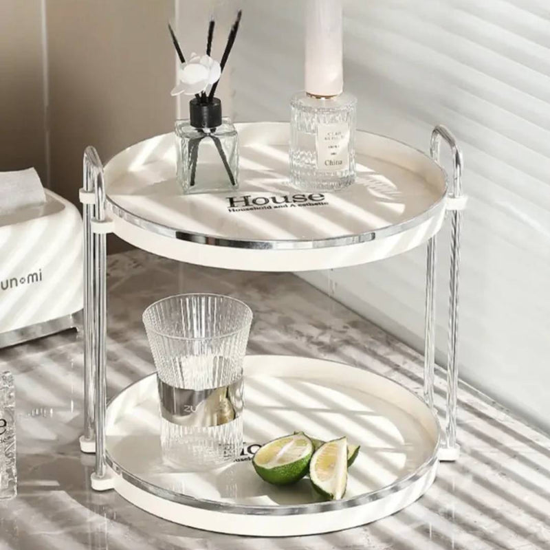 Creative Round Tray Double Layer Luxury Acrylic Shelf With Aluminum Rod Cosmetic Storage Rack Storage Tray Organizer