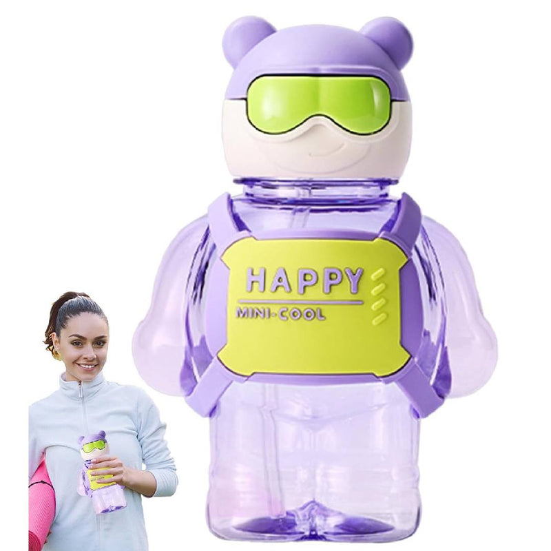 Cute Happy Mini Cool Water Bottle  With Straw