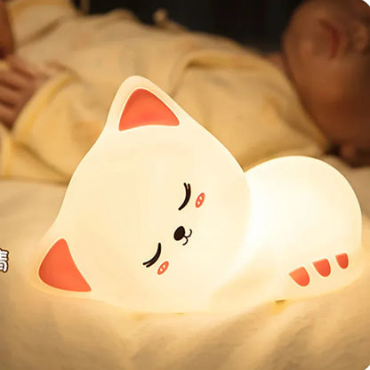 Cute Silicone LED Night Light Cute Cat USB Rechargeable Touch Control Lamp