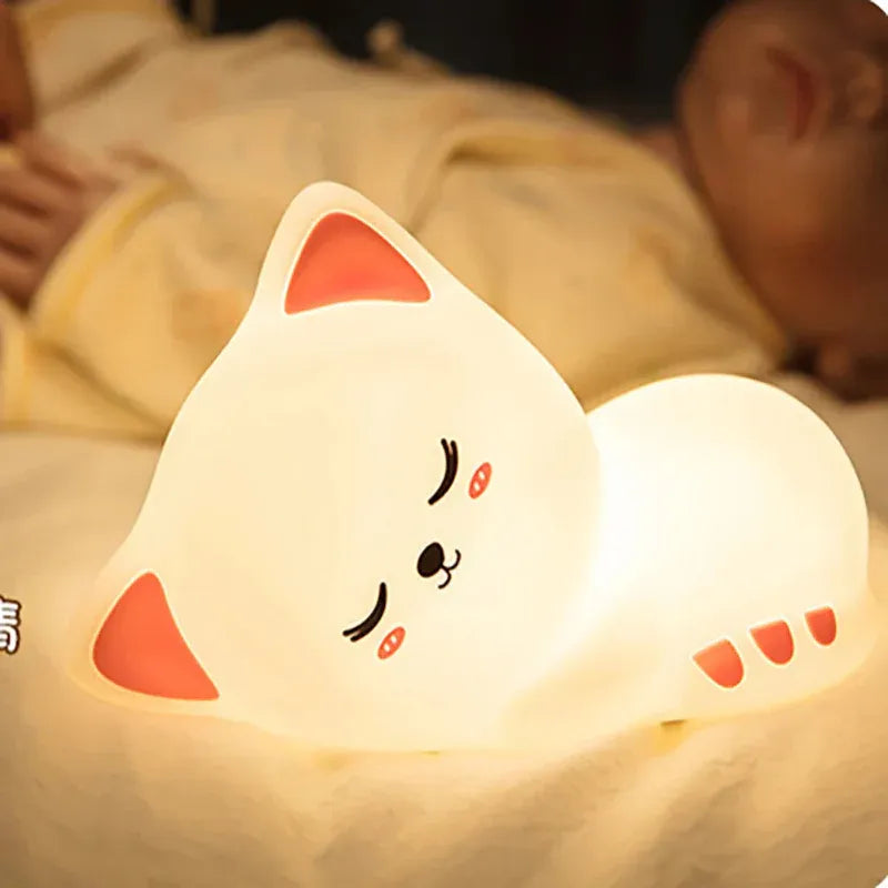 Cute Silicone LED Night Light Cute Cat | USB Rechargeable Touch Control Lamp