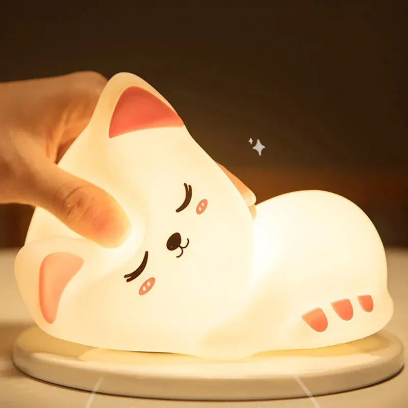 Cute Silicone LED Night Light Cute Cat | USB Rechargeable Touch Control Lamp