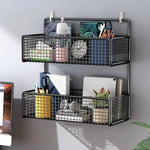 Multifunctional 2 Layer Wall Mounted Sticking Shelf Toiletries Organizer Storage Basket