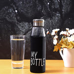 My Bottle Glass Water Bottle with Steel Cap And Cover Bag 550ml