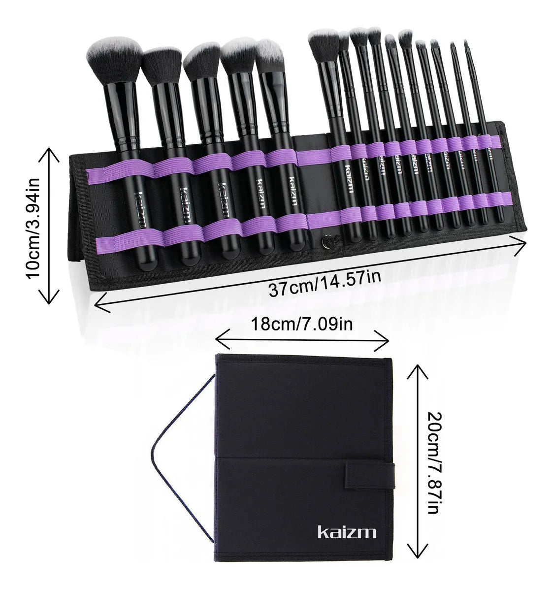 Kaizm Professional 15pcs Face & Eye Makeup Brush Kit, Soft Synthetic Bristles, Complete Beauty Brush Kit with Carrying Case