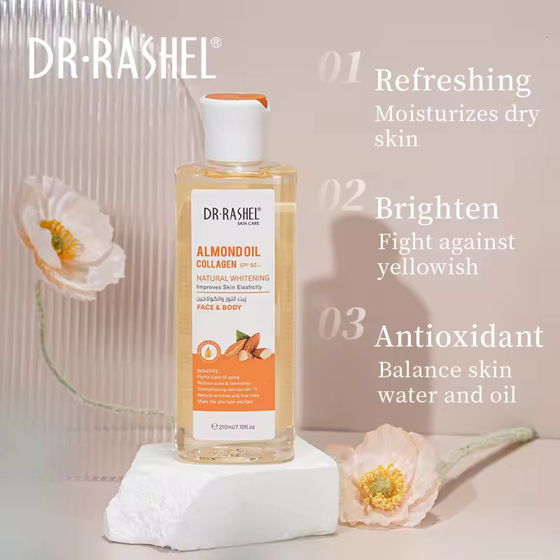 Dr RASHEL Face & Body Almond Oil Collagen SPF50+ Natural Whitening Improves Skin Elasticity
