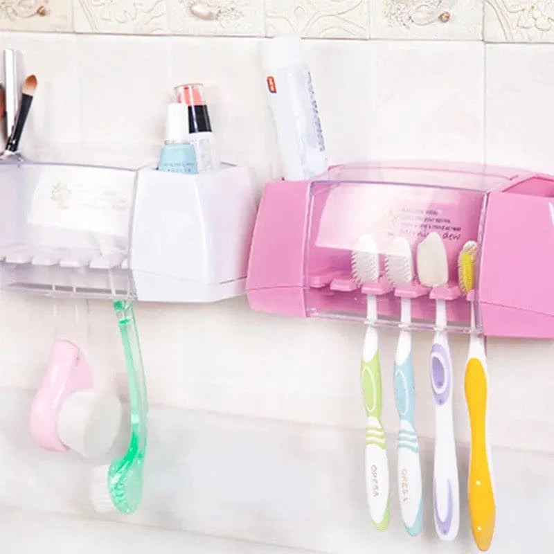 Multifunctional Wall Mounted Toothbrush Holder 5 Toothbrush Holding Slot Toothbrush Storage Rack Organizer