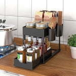 Multifunction Double Layer Kitchen Storage Rack Sliding Seasoning Shelf