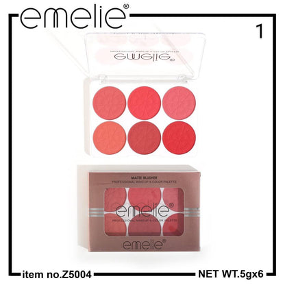 Emelie Professional Makeup Matte Blusher 6 Color Round Palette