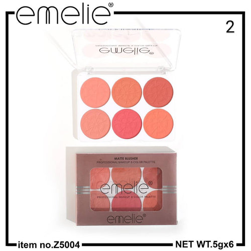 Emelie Professional Makeup Matte Blusher 6 Color Round Palette