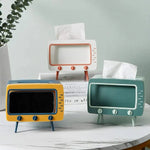 2in1 Creative Retro TV Tissue Box Organizer With Phone Stand