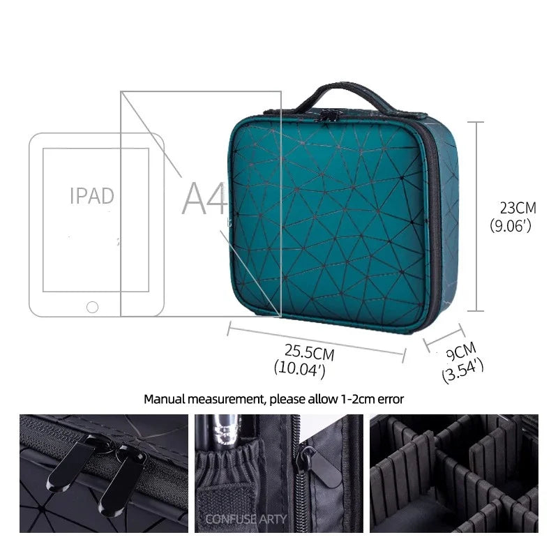 Professional Multifunctional Portable Square Partition Makeup Cosmetic Bag Organizer Traveling Storage Box