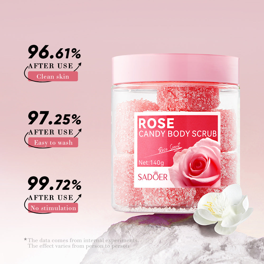 SADOER Rose Candy Body Scrub Texture Exfoliates Leaves Skin Smooth Clear 140g