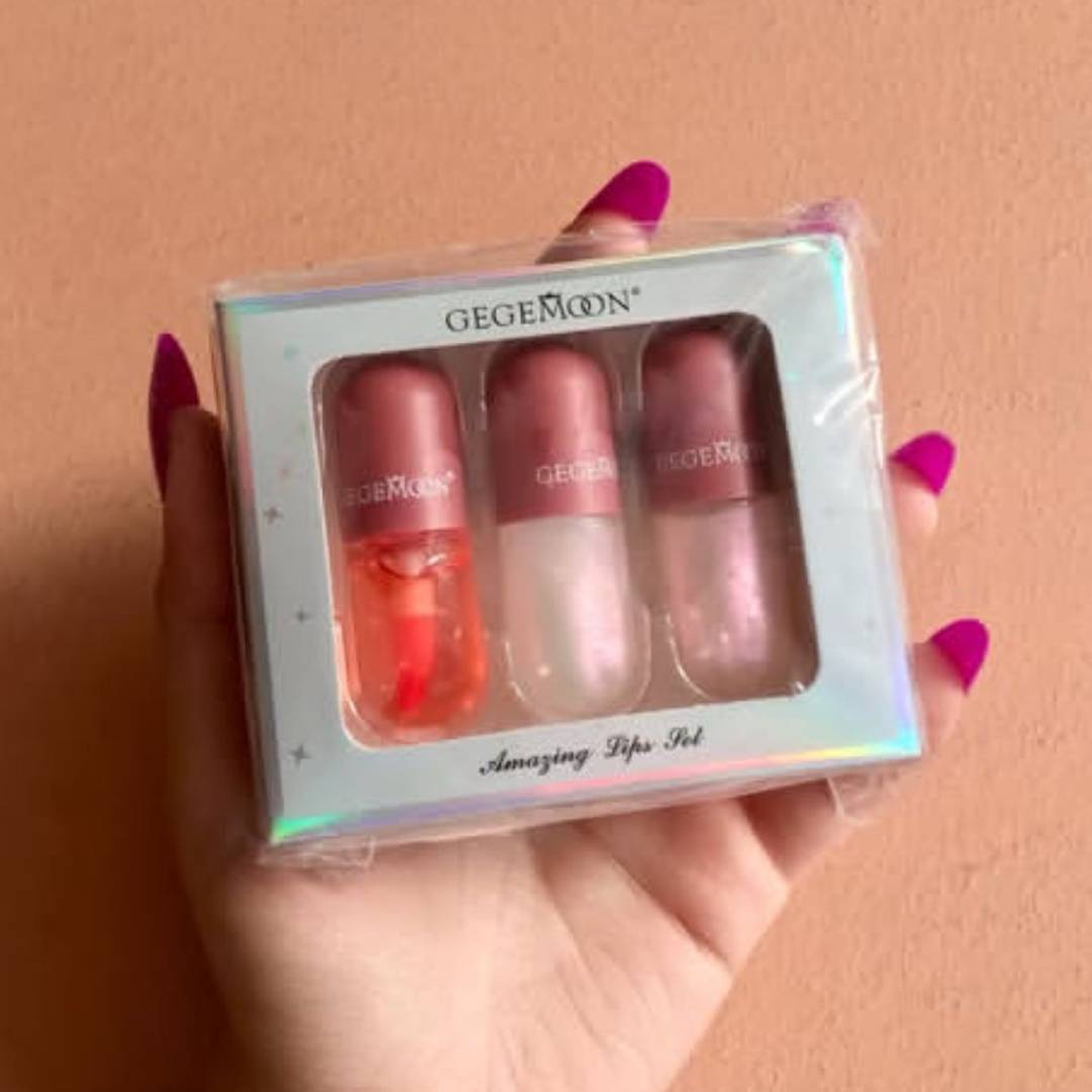 GEGEMOON Amazing Lip 3Pcs lip Protecting Oil Moisturizing Lip Gloss Set