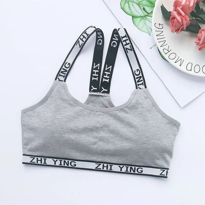 Zhi Ying Sports Padded Teenage Bra Removable Pad Free Size Adjustable From 28to34 Color Gray