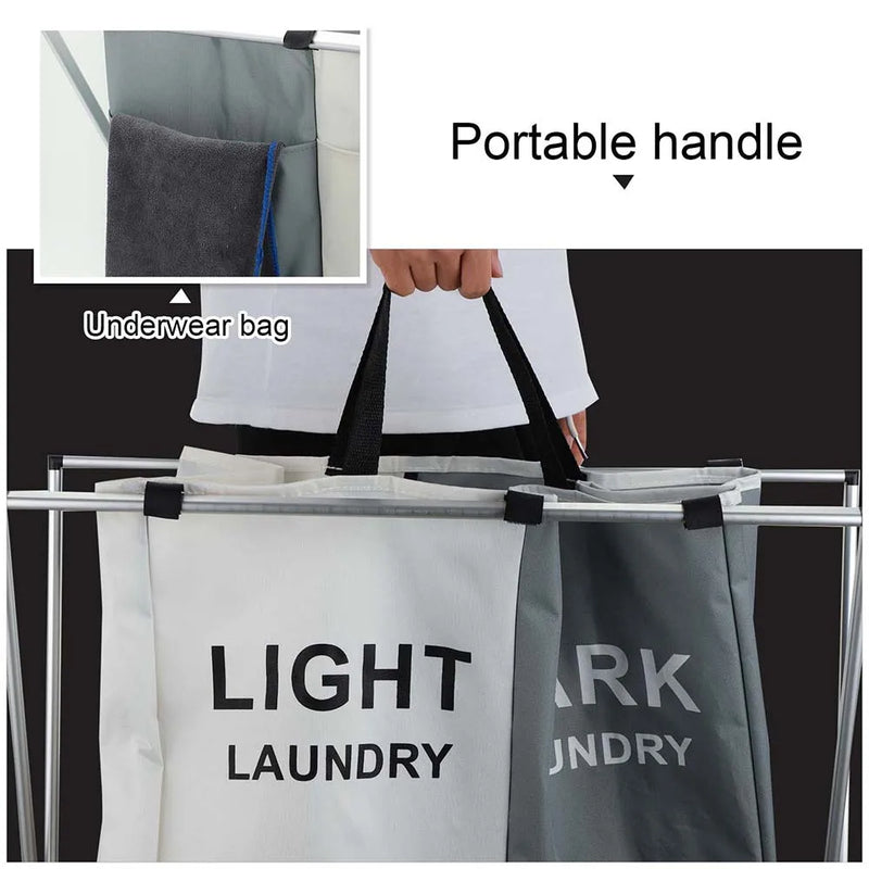 2 Portion Laundry Storage Basket Foldable Metal Rode Holder Stand