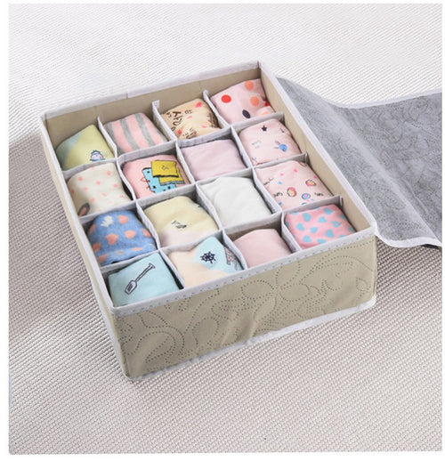 24 Grid Storage Boxes Foldable Wardrobe Drawer Divider Lidded Closet Organizer for Underwear Socks Bra High Quality Fabric