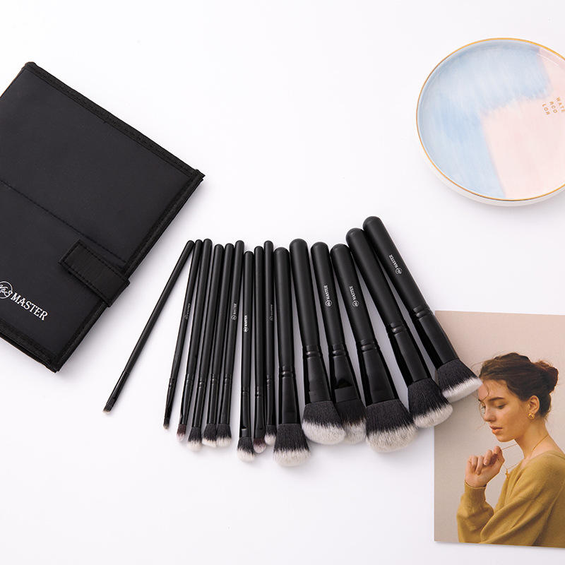 Kaizm Professional 15pcs Face & Eye Makeup Brush Kit, Soft Synthetic Bristles, Complete Beauty Brush Kit with Carrying Case