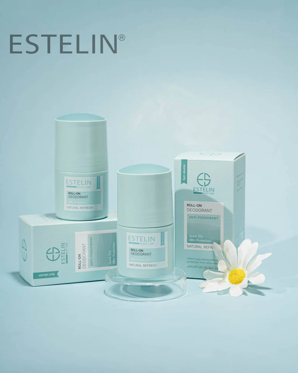 ESTELIN Anti Perspirant Roll On Deodorant Natural Refresh 48 Hr Protection 50ml