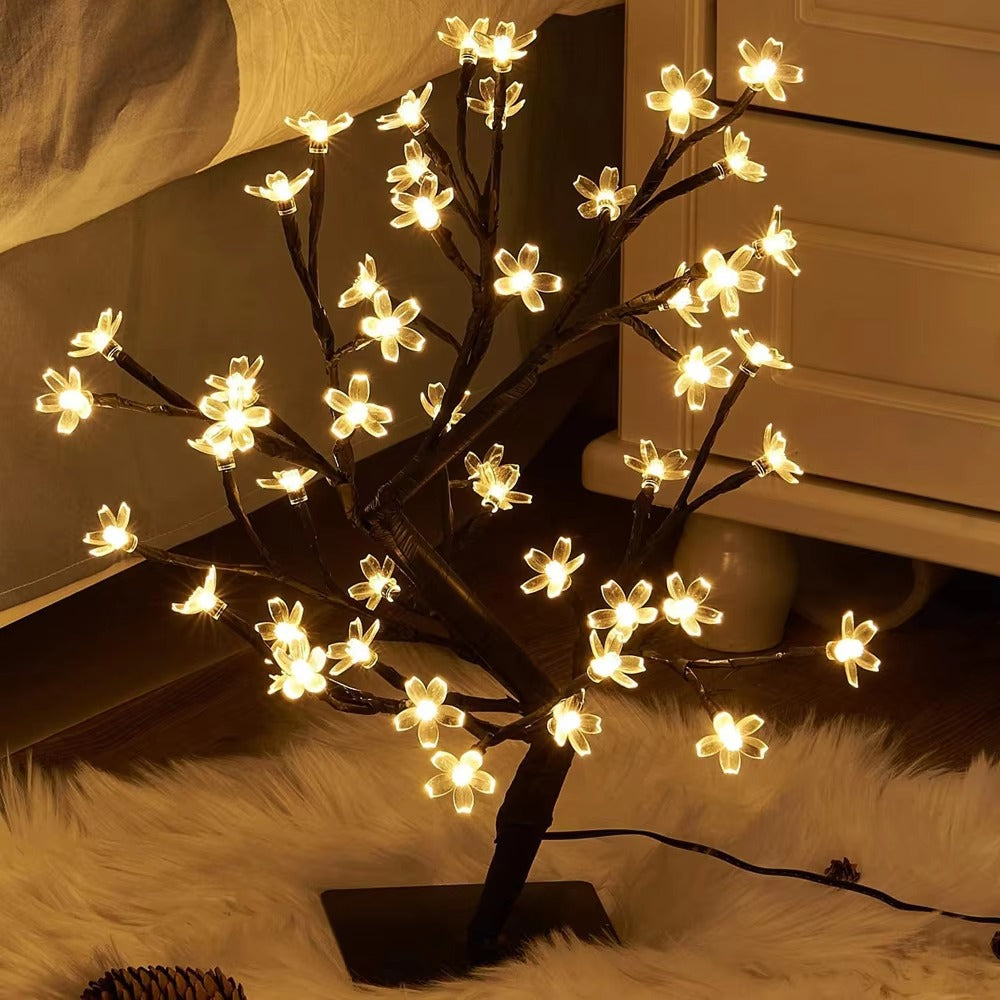 Electric Nordic Crystal Cherry Blossom Tree Flower Table Light Bedroom Bedside Decorative Table Lamp