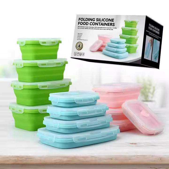 Portable Silicone Collapsible Lunch Box Food Storage Container 4Pcs Set