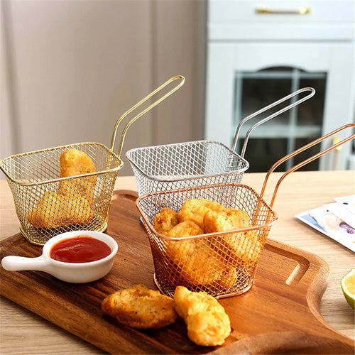 Stainless Steel Mini Square Fry Basket French Fries Holder Fried Food Table Serving