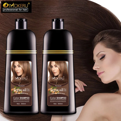 Mokeru Argan Oil Color Hair Dye Shampoo 500ml Brown