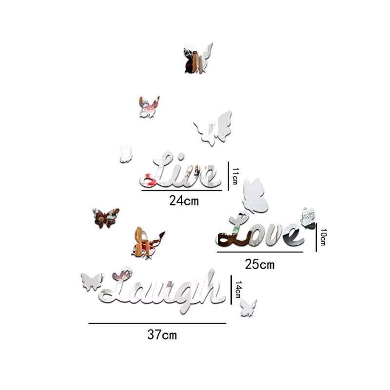 Live Love Laugh With Butterfly Acrylic Wall Sticker Silver Color