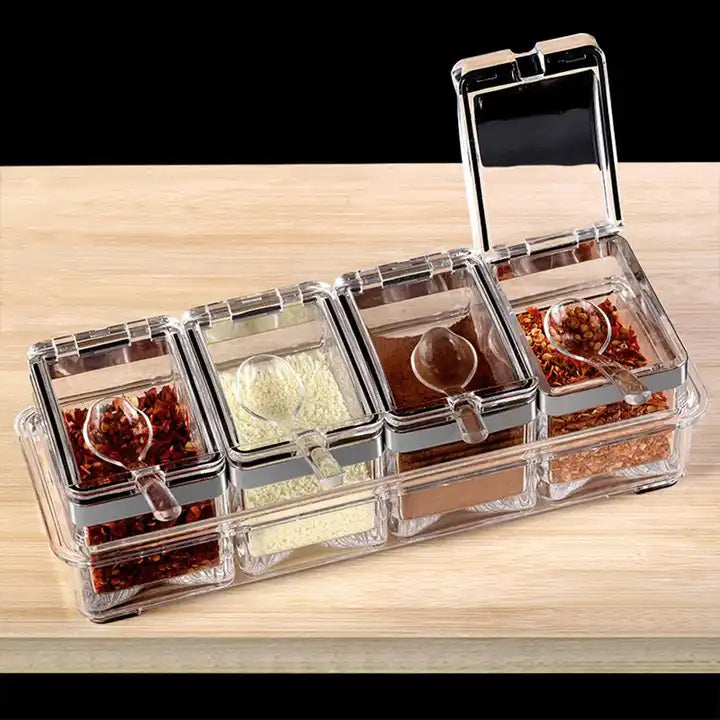 Multipurpose Crystal Spice Box Masala Box with Spoons 4pcs