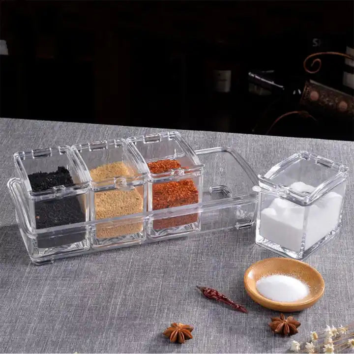Multipurpose Crystal Spice Box Masala Box with Spoons 4pcs