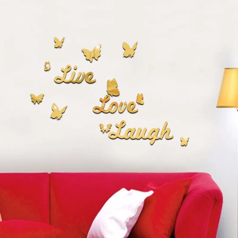 Live Love Laugh With Butterfly Acrylic Wall Sticker Silver Color