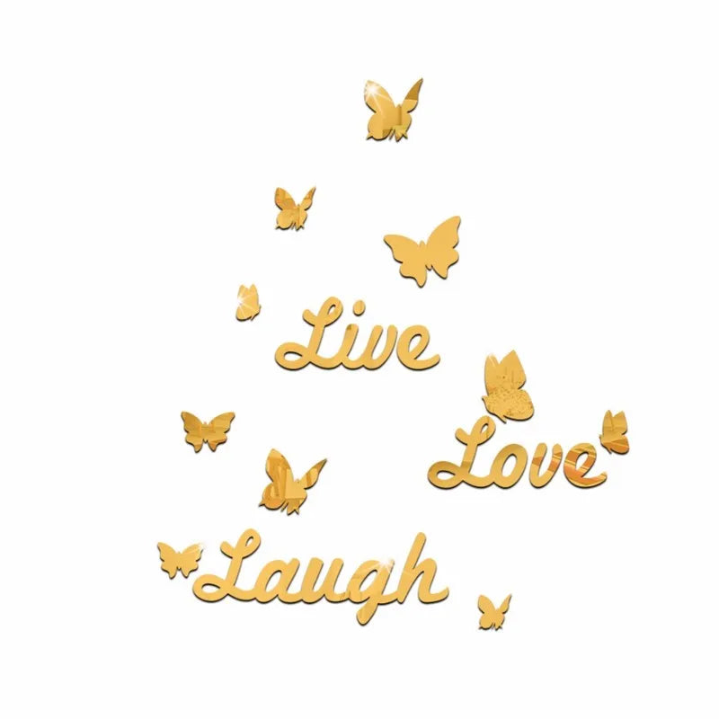 Live Love Laugh With Butterfly Acrylic Wall Sticker Silver Color