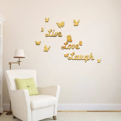 Live Love Laugh With Butterfly Acrylic Wall Sticker Silver Color