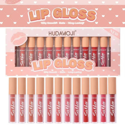 Hudamoji Silky Smooth Matte Long Lasting Lipgloss Set Pack of 12