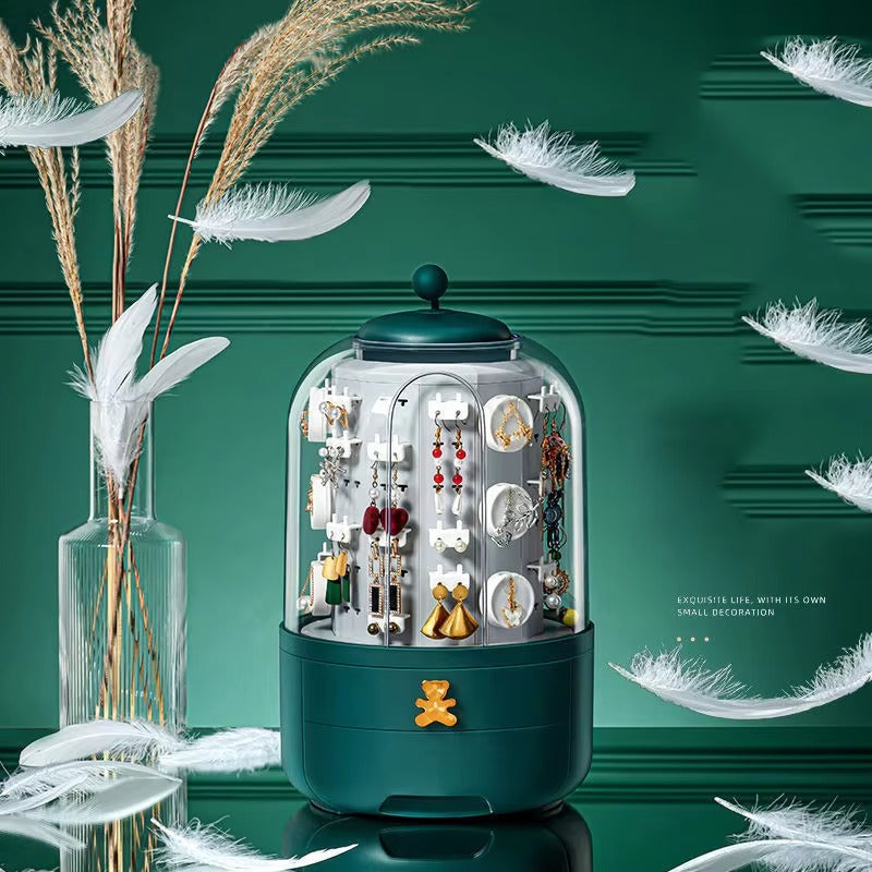 Multipurpose 360 Rotating Jewelry Organizer Dustproof Earrings Ring Necklace Display Box