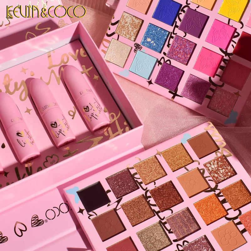 Kevin & Coco Love Is Love 40 Color Makeup Kit Eyeshadow And Lipstick Palette All In One Gift Box