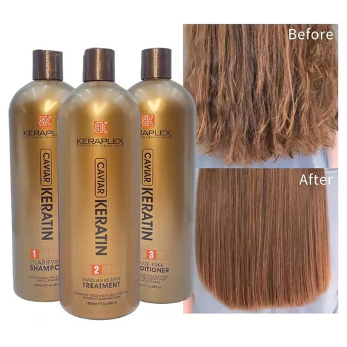 BK Keraplex Caviar Brazilian Keratin Hair Treatment Shampoo Sulfate Free Conditioner 3in1 Set