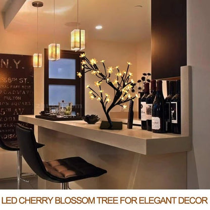 Electric Nordic Crystal Cherry Blossom Tree Flower Table Light Bedroom Bedside Decorative Table Lamp