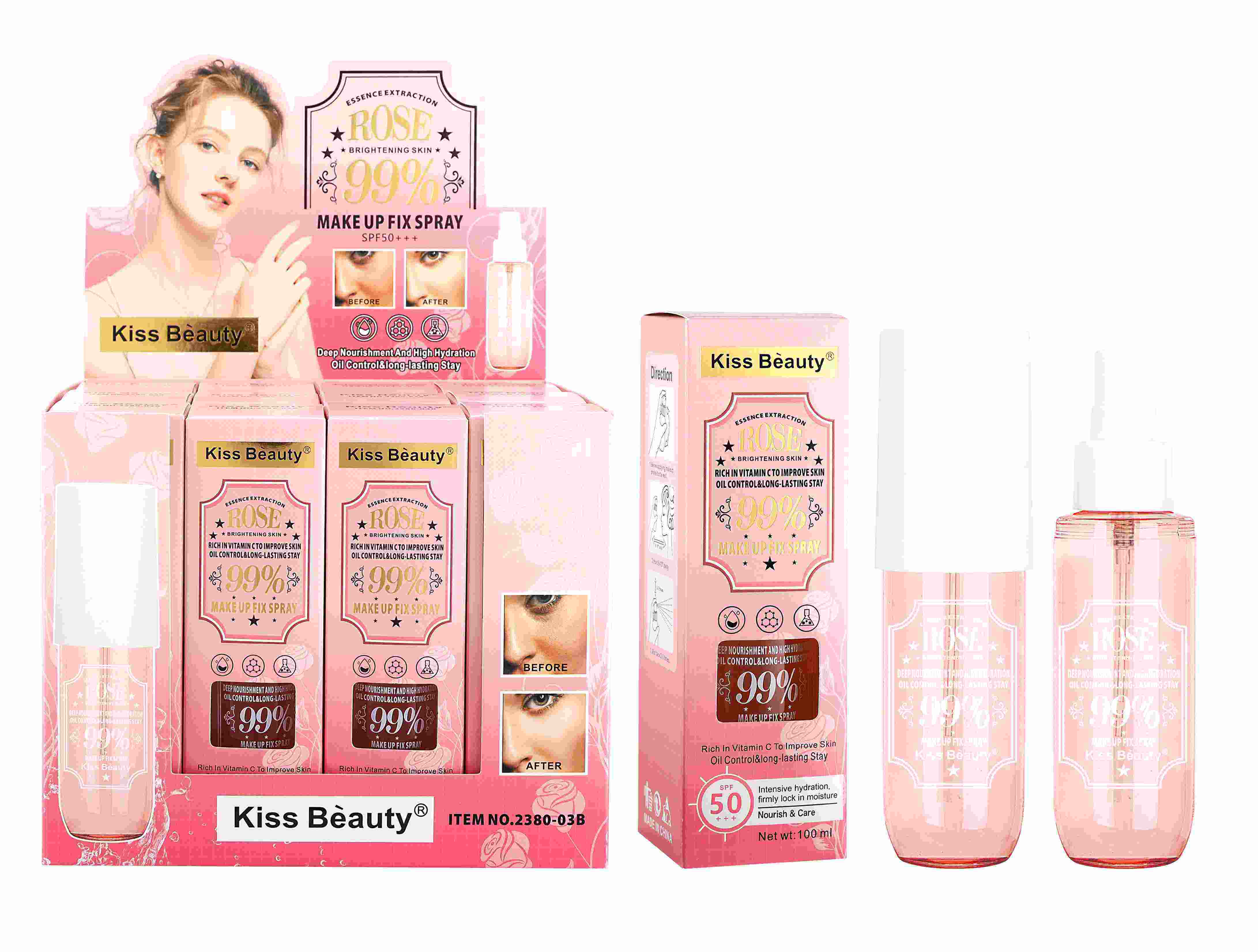 Kiss Beauty Rose 99% Makeup Fix Spray SPF50++ 100ml
