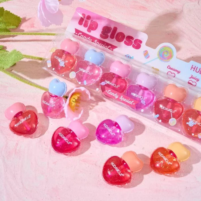 Hudamoji Pack of 6 New Cute Heart Shape Candy Special Lip Gloss Set