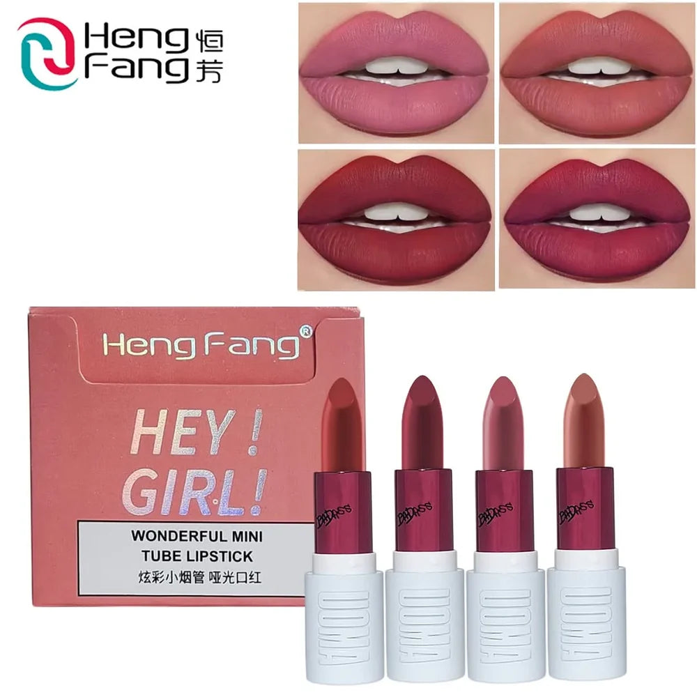 Hengfang Hey Girl Wonderful Mini Tube Matte Finish Lipstick 4 Pcs Set