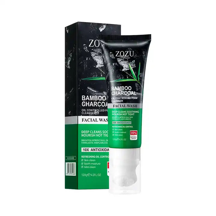 ZOZU Bamboo Charcoal Face Wash Deep Cleansing Cleanser With Brush 120g