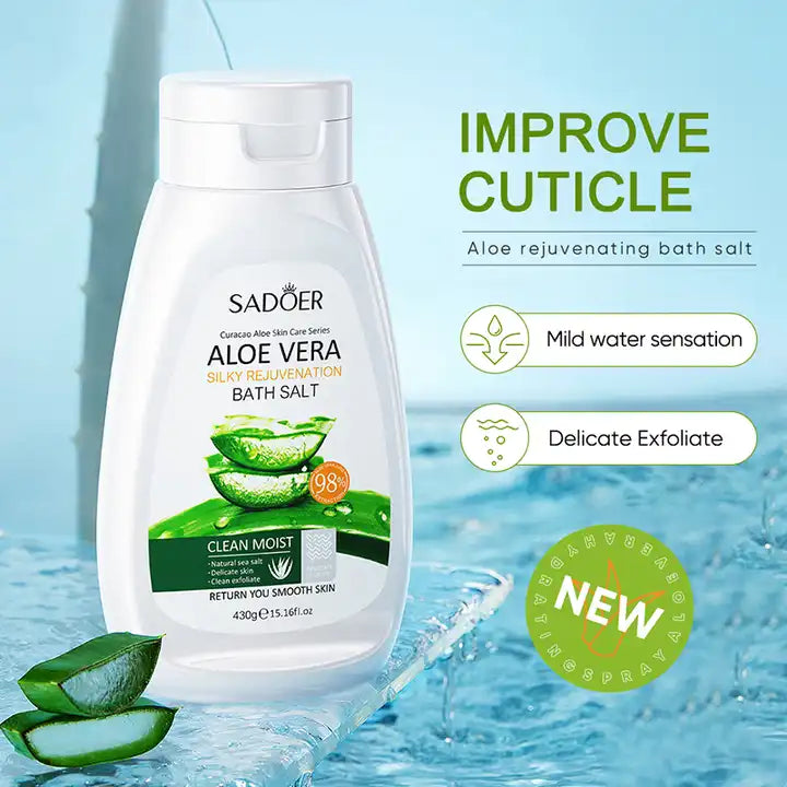 SADOER Aloe Vera Bath Salt Deep Cleaning Gentle Exfoliator Shower Gel Body Scrub Bath Salt