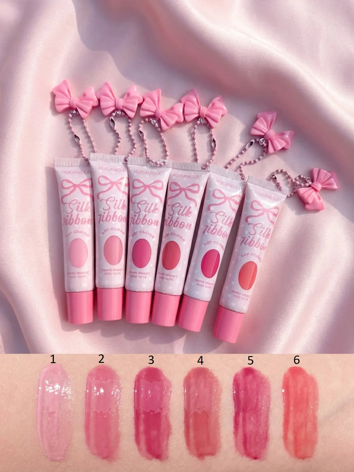 Hudamoji Silk Ribbon Jelly Lip Gloss 6Pcs Set