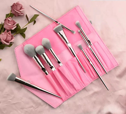 10pcs Premium Synthetic Foundation Powder Concealers Eye shadows Blush Makeup Brushes Rose Gold Cosmetic Brushes with Travel Bag