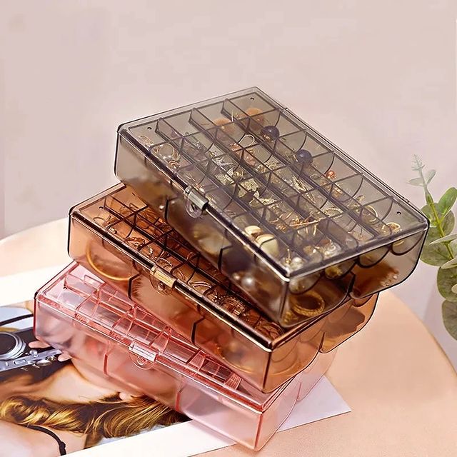 2 Layer Multi Grid Jewellery Organizer - Clear Storage Box For Earrings & Necklaces