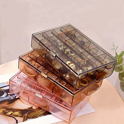 2 Layer Multi Grid Jewellery Organizer - Clear Storage Box For Earrings & Necklaces