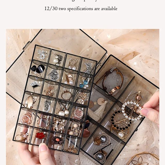 2 Layer Multi Grid Jewellery Organizer - Clear Storage Box For Earrings & Necklaces