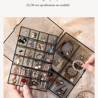 2 Layer Multi Grid Jewellery Organizer - Clear Storage Box For Earrings & Necklaces