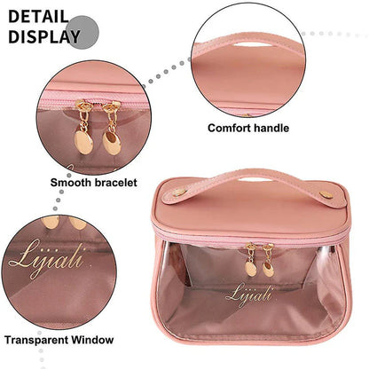 Multifunctional Luxury PU Leather Transparent Cosmetic Pouch Makeup Bag Organizer