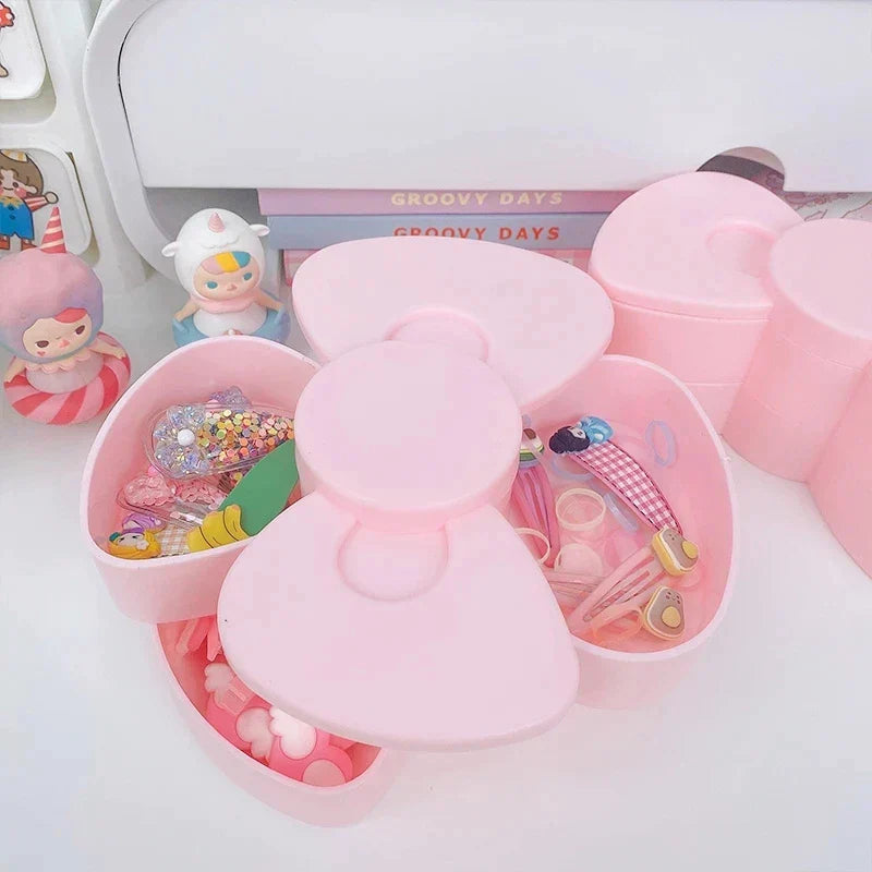 Multipurpose Bow Shape Rotating Dust-Proof Jewelry Box Organizer